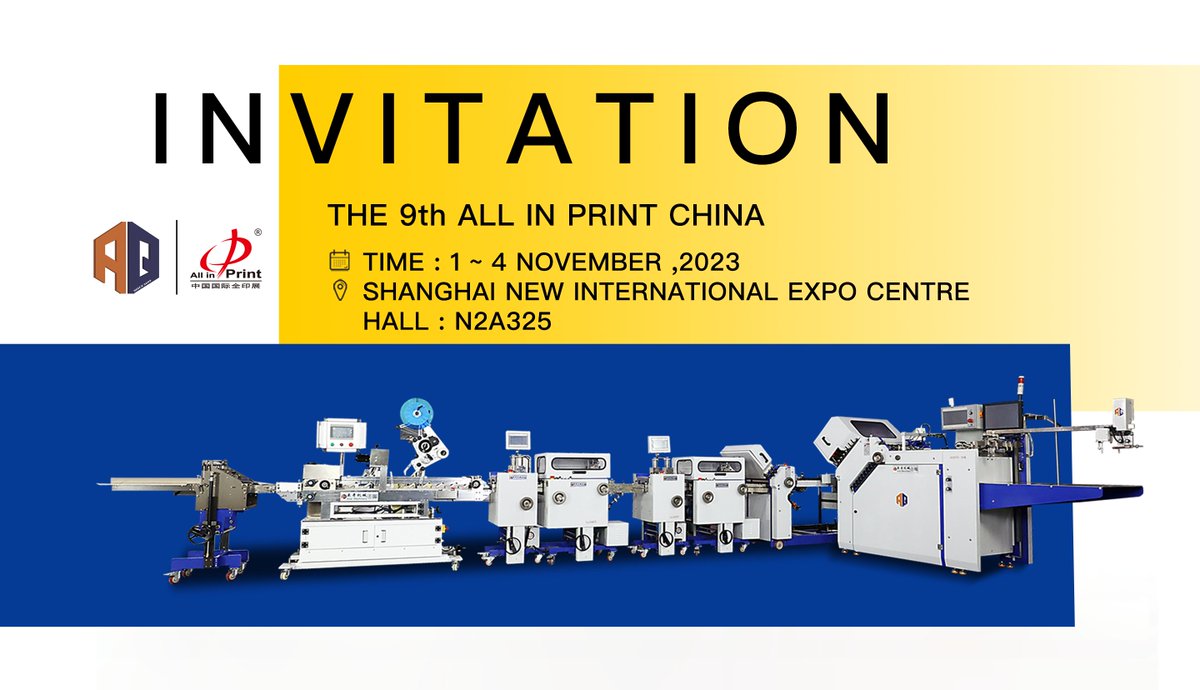 AOQIMACHINERY's tweet image. We are pleased to invite you to“The 9th All In Print China”, which will be held from Nov.1~4,at the Shanghai New International Expo Center.
#paperfoldingmachine #paperfolder #postpress #allinchina #sheetpapermachine #printingmachine #AQmachine