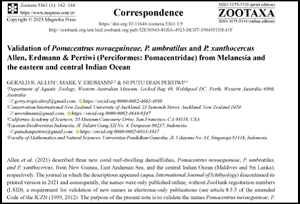 Zootaxa's tweet photo. Validation of Pomacentrus novaeguineae, P. umbratilus and P. xanthocercus Allen, Erdmann & Pertiwi (#Perciformes: Pomacentridae) from Melanesia and the eastern and central Indian Ocean
https://t.co/CvSr71eGzF
#Taxonomy #damselfish https://t.co/OkA7Okn7dh