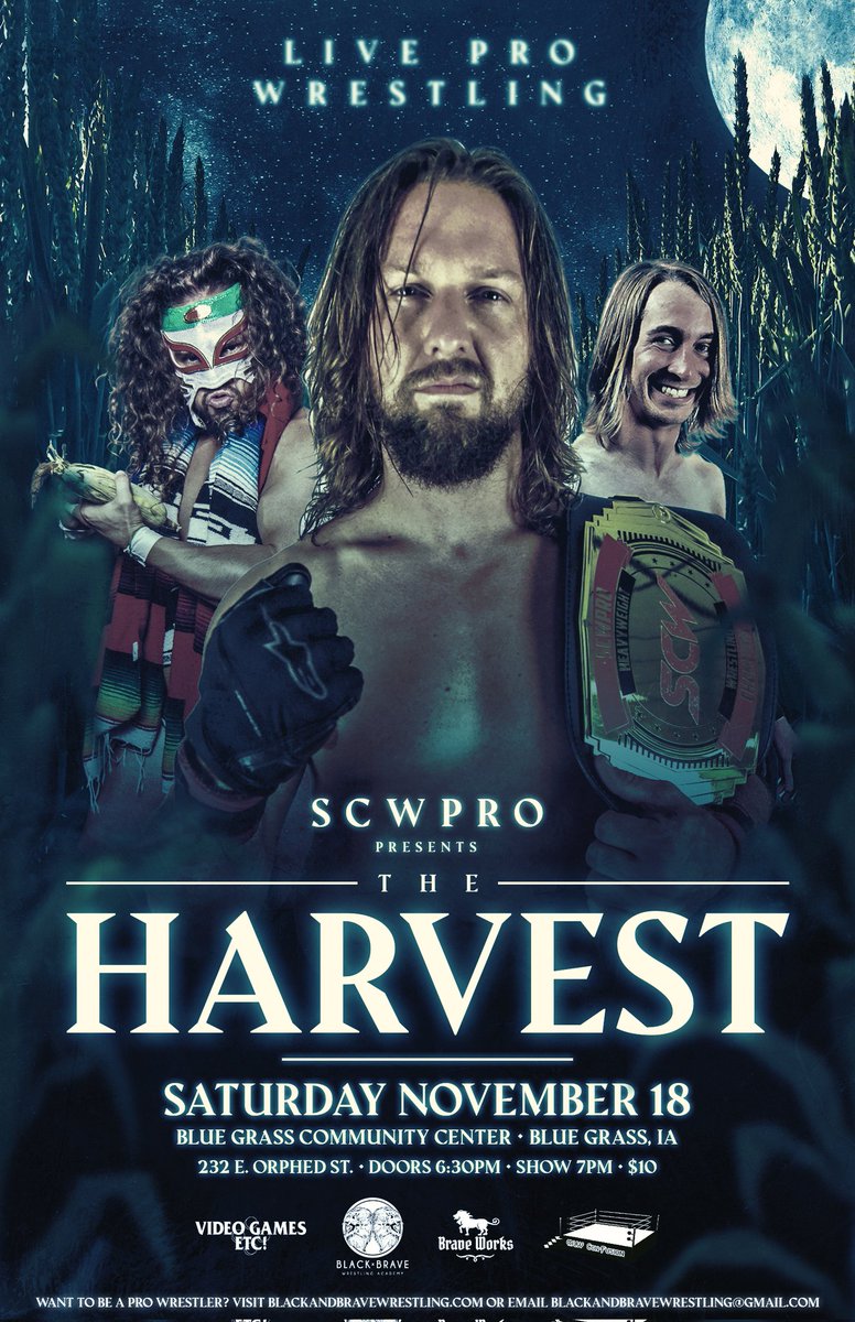 Thanks to everyone who came out to support us this past Saturday!

Your next opportunity to see SCWPro will be on 11/18 when we return to the Blue Grass Community Center for THE HARVEST presented by <a href="/Video_Games_Etc/">Video Games Etc!</a> &amp; <a href="/thenovaofcass/">Cassonova Kamerer</a>!

🔹 7pm start
🔹 Tickets just $10

#WWERaw