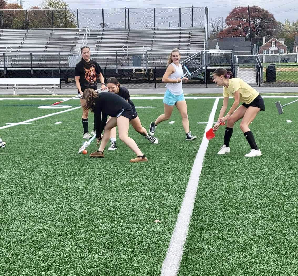 Perfect way to end the season- “Anything but a field hockey stick” practice🏑 Girls played with a variety of items from a cane, metal detector, shovel, swifer, pogo stick, wrapping paper, bucket, squeegee, wooden spoon, and brooms! 😂 <a href="/HWestFH/">Hamilton West FH</a> <a href="/HTSD_West/">Hamilton High West -The Hornet Buzz 🐝</a> <a href="/HHW_Athletics/">Hamilton West Sports</a>
