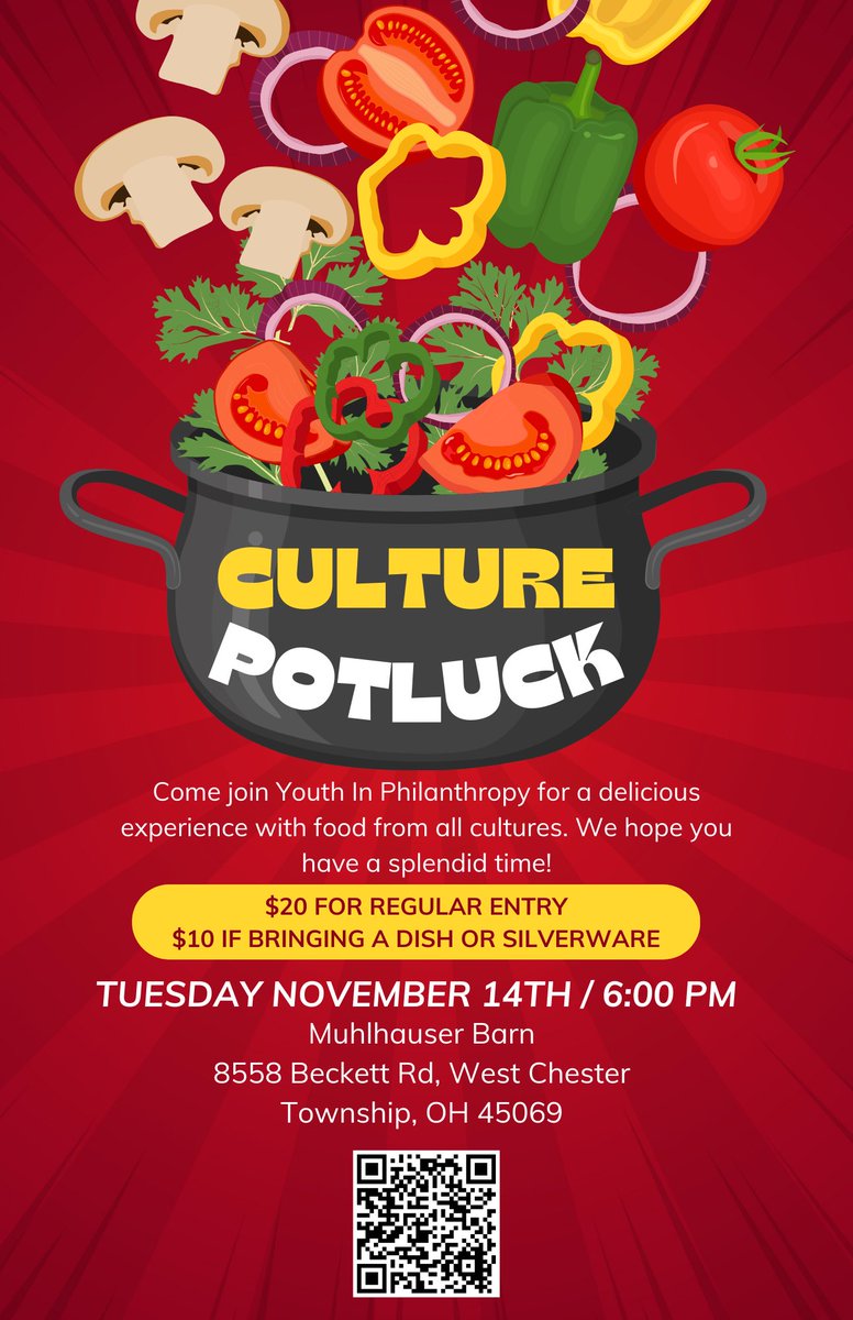Do you want to try foods from all different cultures? Come join YIP for our Culture Potluck on Tuesday, November 14th!🍽️
