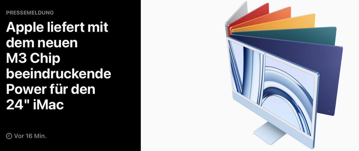 Apple hat heute den neuen  24" iMac mit dem grossartigen M3 Chip vorgestellt, der den besten All-in-One Computer der Welt noch leistungsstärker und vielseitiger macht. Der iMac mit M3 ist bis zu 2-mal schneller als die Vorgängergeneration mit M1. ✅
nr.apple.com/DI3v4z4aK3