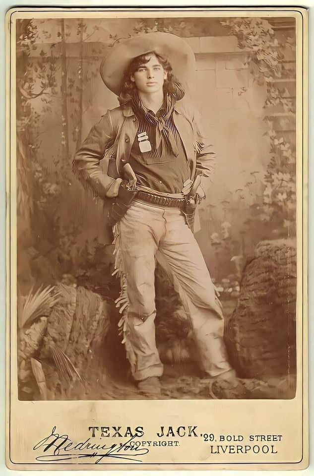 TracesofTexas's tweet photo. Traces of Texas reader Chino Chapa thoughtfully sent in this great photo of Texas Jack, Jr. , whose story is rather incredible.

Not long after the American Civil War, while driving a herd of cattle to northern markets, a man named Texas Jack Omohundro found two small girls and a five-year-old boy who had been orphaned when their parents were attacked and killed by Comanches. Omohundro escorted the children to safety, and provided for their care in a Fort Worth Orphanage. The boy took to calling himself Texas Jack Jr.

Texas Jack Omohundro went on to become a famous frontier scout, actor, and cowboy, a legendary figure in the American Old West as a Western showman who performed dramas on the stage throughout the country and was immortalized in dime novels published around the world. His life story is quite an amazing one. Sadly, Texas Jack Omohundro caught pneumonia and died at the age of 33 in Leadville, Colorado, having led an action-packed life.

Anyway, Texas Jack, Jr., shown here, walked in his "father's" footsteps by becoming a sharpshooter and trick rider in shows around the world.  By the early 1900s he created a production called Texas Jack’s Wild West Show & Circus," which toured America, Australia, Europe, and South Africa. It was in Ladysmith, South African that Texas Jack Jr. helped Will Rogers get a start as an entertainer by offering him a part in his traveling show in 1902.   Will Rogers approached Jack hoping to get a job wrangling the horses or setting tents. When Jack asked him if he could do a rope trick, Rogers obliged and was hired as an entertainer on the spot. 
 
Texas Jack, Jr. died in Kroonstad, South Africa, in 1905. He was survived by his common-law wife, Lyle (or Lil) Marr, who was also a sharpshooter in his show.  

Thank you, Chino. 

All these interesting little stories, you know?  So many!