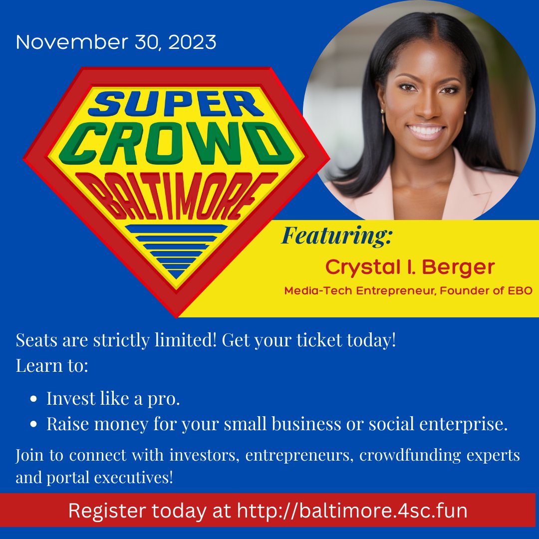 We're excited to announce that @cbinspires, Media-Tech Entrepreneur, Founder of EBO will speak at #SuperCrowdBaltimore.

Get ready for a game-changing event at #SuperCrowdBaltimore! Don't miss out on this chance to learn and network.

Register here: baltimore.4sc.fun