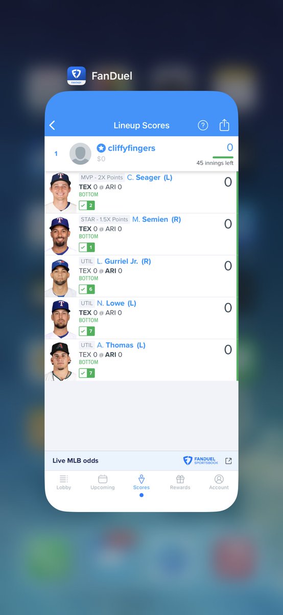 cool_hand_cliff's tweet photo. @FanDuel_Support @FanDuel My team tonight https://t.co/7K7Pe2qtXS