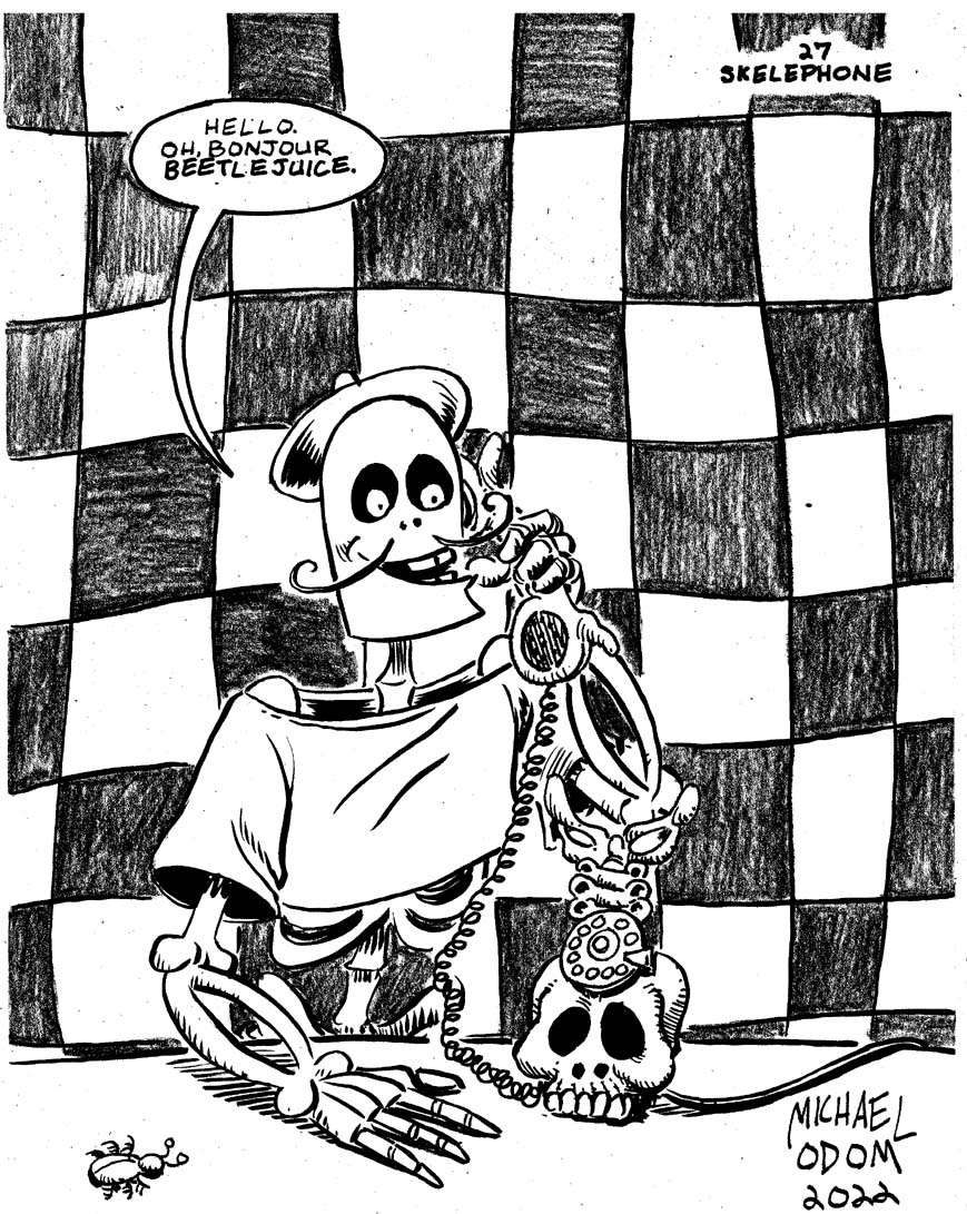 Ghosts of #drawlloween #inktober past. 2022's 'Skelephone'. #halloween #halloween2023 #inktober2023 #drawlloween2023 #jaqueslalean #beetlejuice #80s #80scartoons #cartoon #skeleton