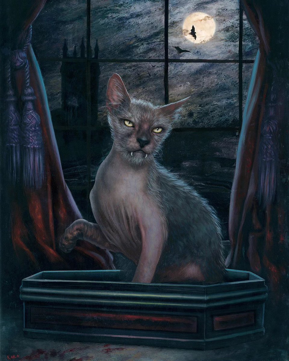 The elegance of this vampire kitty is everything I need right now! Oil painting by @kahlapaints

#beautifulbizarre #oilpainting #kahlapaints #vampirecat #vampireart #darkart #spookyseason #octoberart #draculascastle #spookyart #spookyinspiration