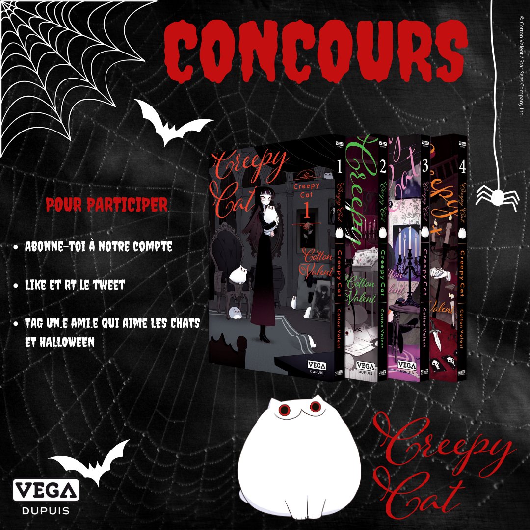 vegalivres's tweet photo. 🎃 CONCOURS HALLOWEEN 🎃

Tentez de gagner* :

- L'intégrale de Creepy Cat
- Un kit libraire composé de : deux silhouettes, une planche de stickers et une vitrophanie

🗓️ TAS le mardi 14 novembre

👻 Joyeux Halloween à tout le monde !

* 1 gagnant par réseau https://t.co/iO4eQbhM5J
