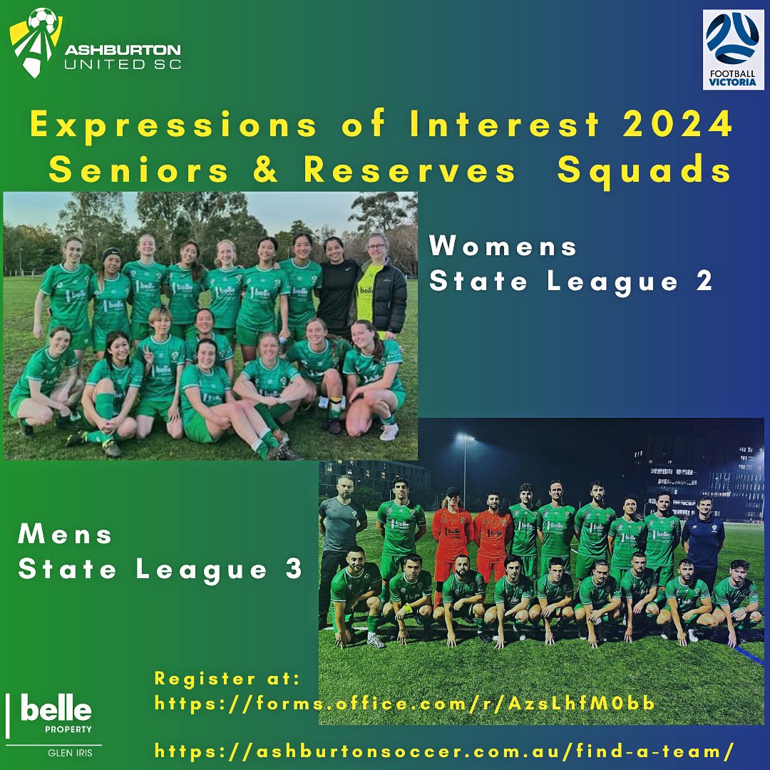 Ashy is taking EoIs for both our Seniors &amp; Reserves Womens &amp; Mens teams for 2024 season. Join us!

EoI link at forms.office.com/r/AzsLhfM0bb