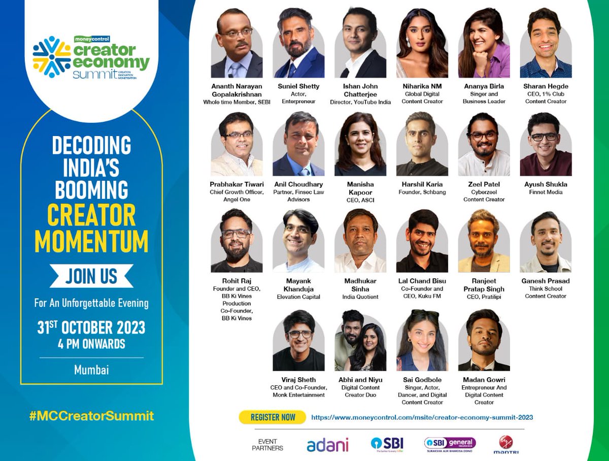 📢🕓 Just four hours to go for the Moneycontrol Creator economy summit!

Get ready for an event packed with insights, inspiration, and networking! Don't miss out! 🚀📸 #MCcreatorsummit