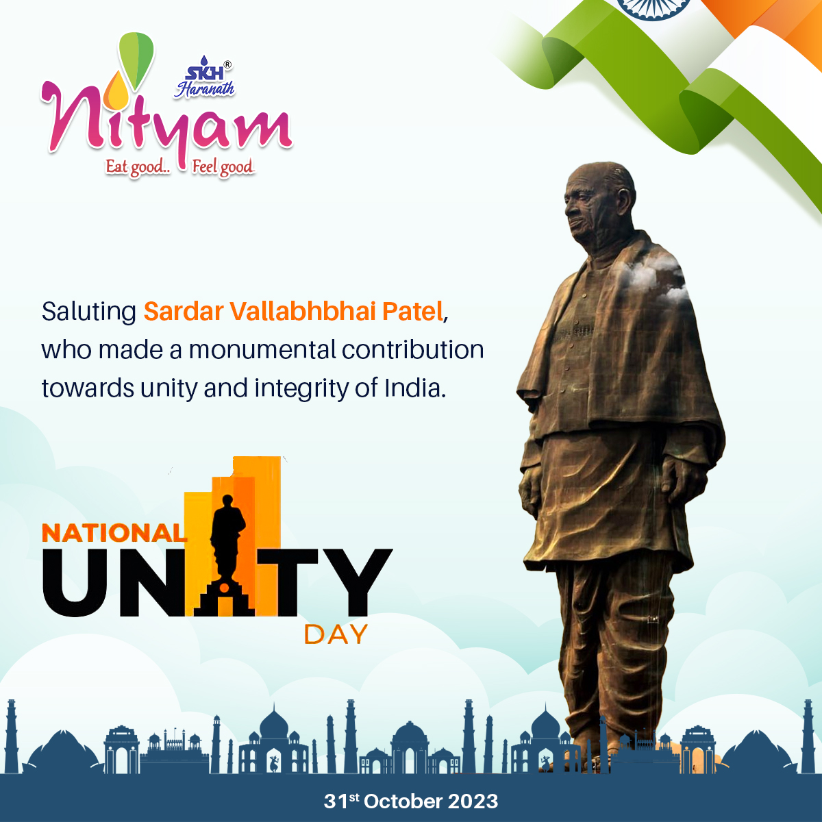 NityamOils's tweet photo. Let us come together to shine the light of unity on a brighter &amp;more prosperous future for India - #NationalUnityDay!

#NityamOils #EatGoodFeelGood #SardarVallabhbhaiPatel #NationalUnityDay2023 #SardarPatel #SardarPatelJayanti #IronManOfIndia #FreedomFighter #StatueOfUnity #Patel https://t.co/EFa6OrY7hp