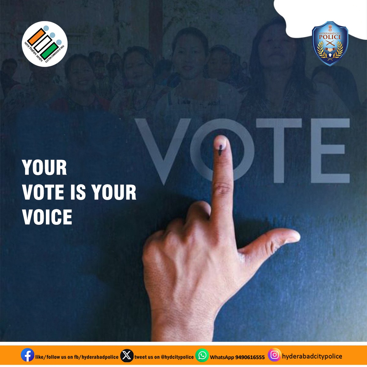 Your Vote.. Your Voice.. Your Right. #TelanganaElections2023 #Elections2023 #ivoteforsure #YourVoteYourVoice #CastYourVote #HyderabadCityPolice
