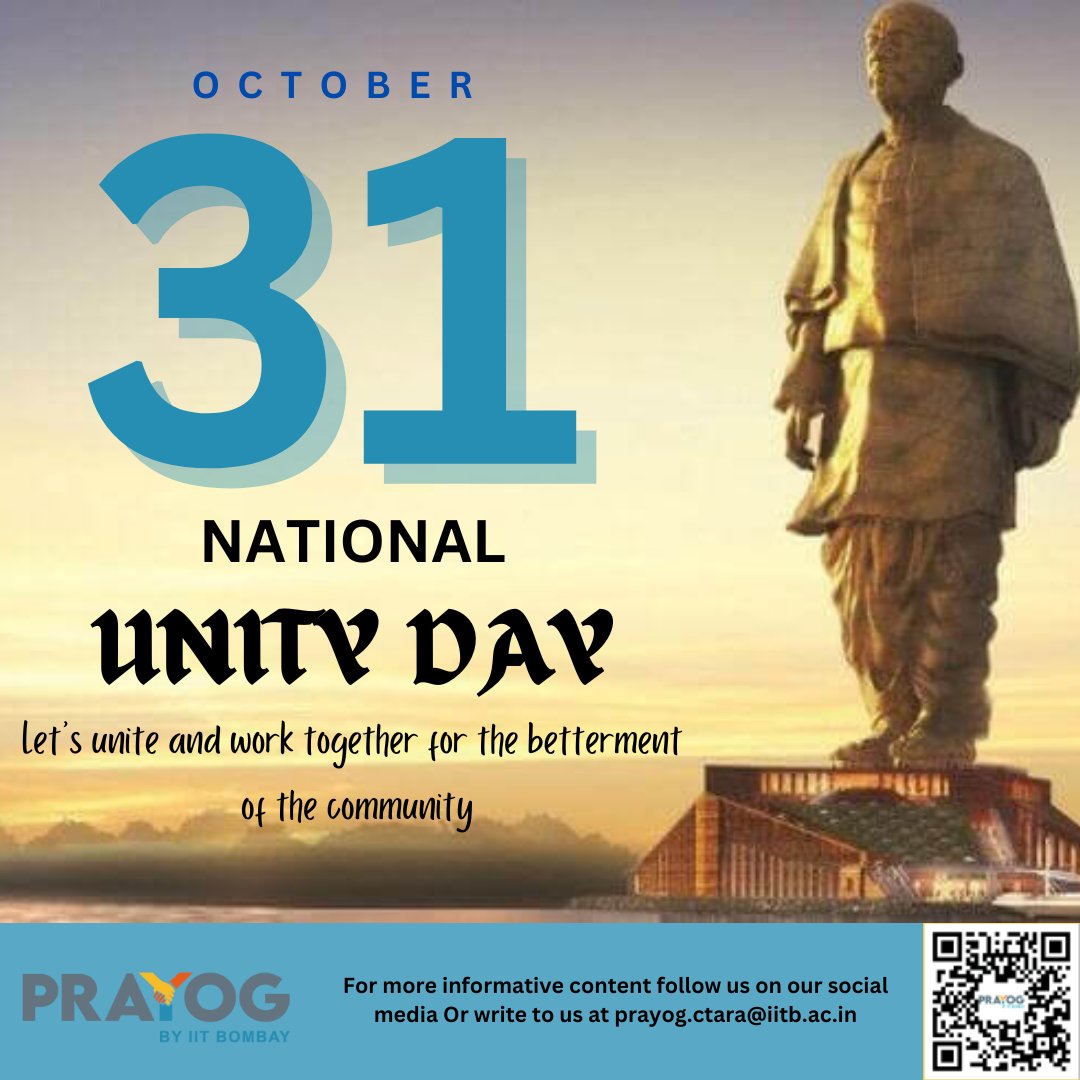 prayogiitb's tweet photo. Let's unite and work together for the betterment of the community.

#nationalunityday 
#sardarvallabhbhaipatel 
#iitbombay 
#iitbctara
#unity 
#community 
#statueofunity https://t.co/TslRCtYkrz