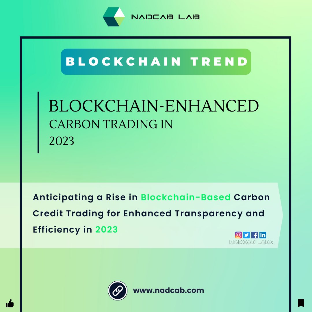 nadcablabs's tweet image. 🌟 2023 -Transforming carbon #trading with 🔗 blockchain for #unparalleled 🔄transparency and efficiency! #CarbonMarket #BlockchainTechnology #EmissionReduction
