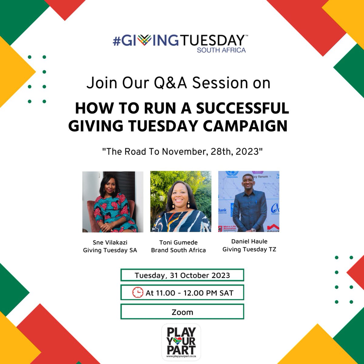 We will be joining @GivingTuesdaySA in a Q&A Session on “How to Run a Successful Giving Tuesday Campaign” Register here: ow.ly/HuhH50Q288b @GivingTuesday @GivingTueAfrica