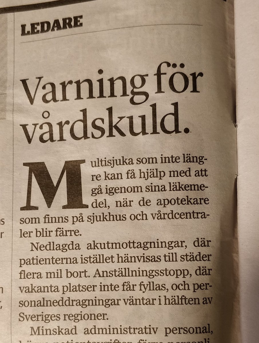 Plötsligt en tisdag i oktober är det min yrkesgrupp som lyfts först i en ledarspalt om vården. Tack <a href="/moabrglf/">Moa Berglöf</a>!
