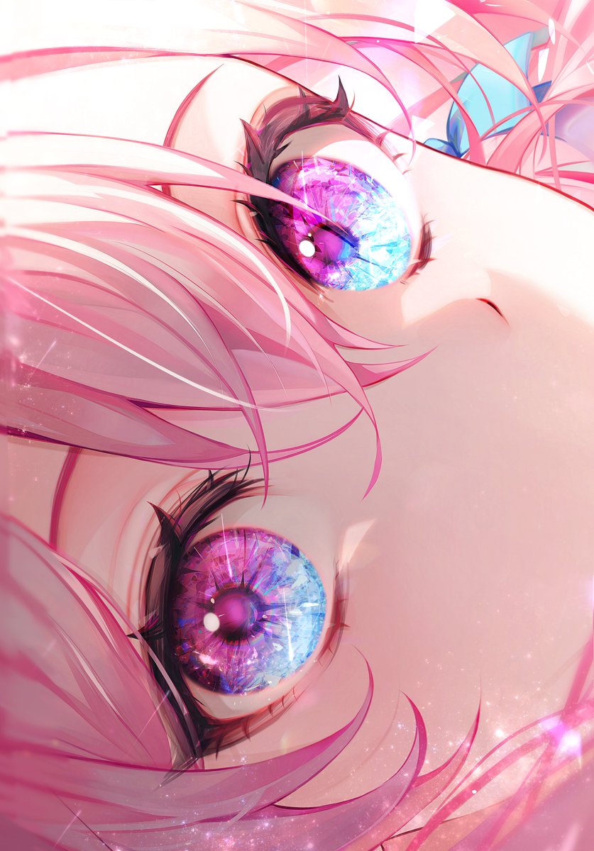 1girl solo pink hair looking at viewer bangs eye focus close-up  illustration images