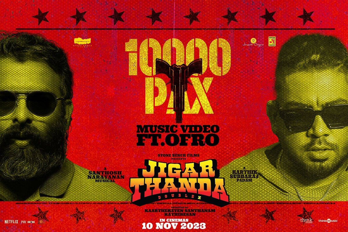 It's time for Lights Camera Action! Presenting the high voltage #10000pax Music Video from #JigarthandaDoubleX 💥 ▶️ youtu.be/RBM7YNLyEpc A @Music_Santhosh musical ft. @ofrooooo. #DoubleXDiwali in theatres, from November 10th 🔥 @karthiksubbaraj @offl_Lawrence…