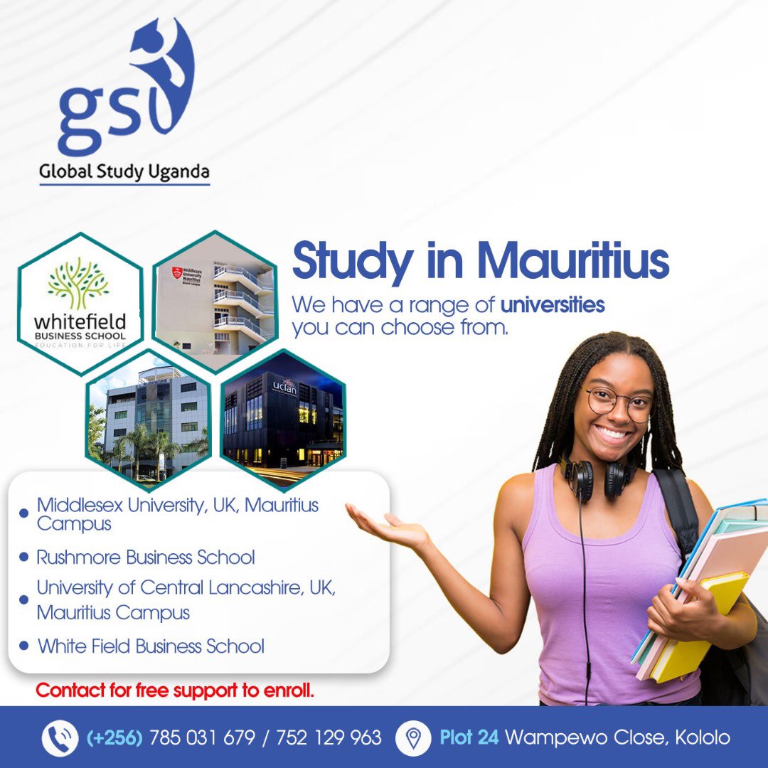 globalstudyug's tweet photo. Your call to study in Mauritius is here. Pick up!
We have a number of universities that you can choose from.
 
Visit us at Plot 24 Wampewo Close, Kololo for free support. Visit our website – https://t.co/8Rff4j01dG.
 
#GSU #StudyInMauritius #UniversityLife #Student https://t.co/i29ndLaHWa