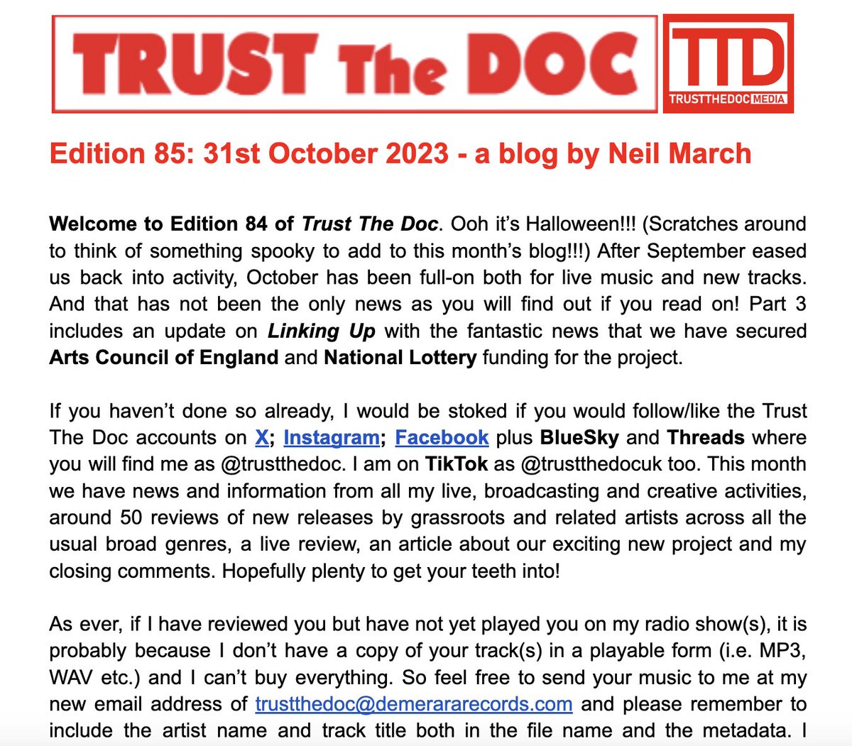 TrustTheDocUK's tweet photo. @ThePlasticYouth @_DCR_Official @The_Furnaces @Blokeacolazero @KintnersMusic @deeptanyeah @amethystsmusic @revrabbitdeluxe @DigitalResist20 @LilyKiing @Jacksonmathod @Moeazy @RaizaOfficial @raellemusic @MoonWaxUK @LornaDeaMusic @julietregrets @arpraxis @belgraveroadrec @summer_nightair @withsunmusic @JonniSlater @DoraLachaise @caitlinlm_ Published today Ed 85 #TrustTheDoc (the original use of that moniker) ft news & info, over 50 reviews of new releases + live review & more.
Incl: #Thundermoon #RryRry @burke_roger1 @trevasmusic @lamiamusicuk @mustbecrmchl @Legpuppymusic @cheng2duo #db0 #AlexFisher + lots more https://t.co/9k9mUbJ2Xg