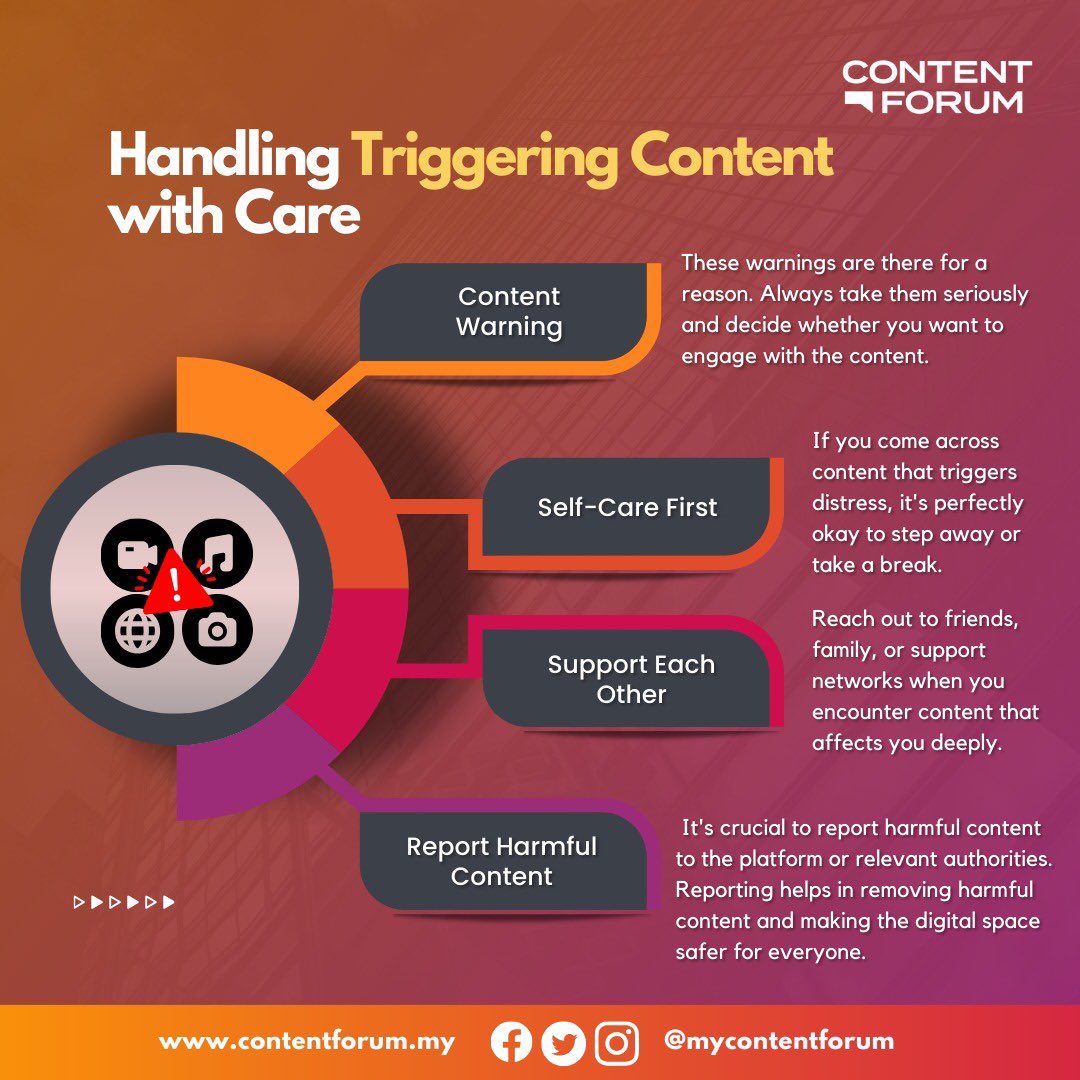In our online lives, we often come across content that can be emotionally distressing. Whether it's news, images, or posts that touch on sensitive topics, it's important to navigate these moments thoughtfully and responsibly. #MyContentForum #OnlineSafety