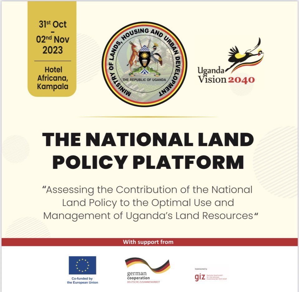 Happening now at Hotel Africana

THE NATIONAL LAND POLICY PLATFORM

THEME: Assessing the Contribution of the National Land Policy to the Optimal Use and Management of Uganda’s Land Resources.Follow through the hashtags below

#Nationallandplatform2023
#NLPP2023
#Landplatform2023
