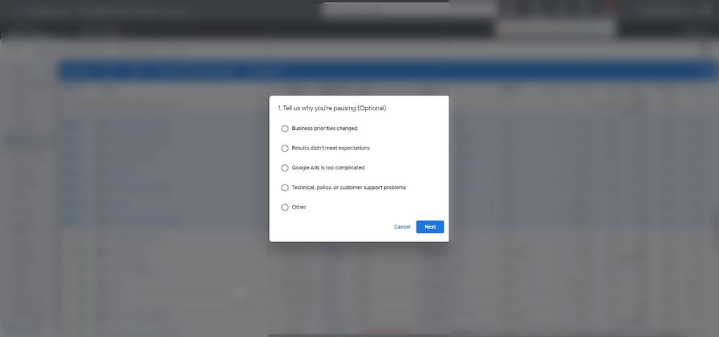 Hash_ppc's tweet image. new popup when you go to pause campaigns. #PPCChat