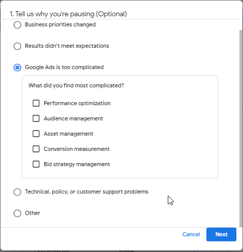 Hash_ppc's tweet image. new popup when you go to pause campaigns. #PPCChat