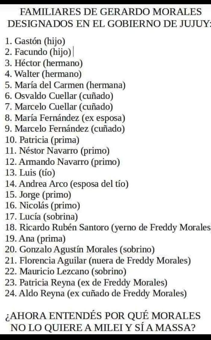 <a href="/GerardoMorales/">Gerardo Morales</a> <a href="/juntoscambioar/">JxC Juntos por el Cambio</a> Ambición de Macri?? Le doy 3 segundos sin repetir y sin soplar, cuanta familia tiene Macri en el poder.