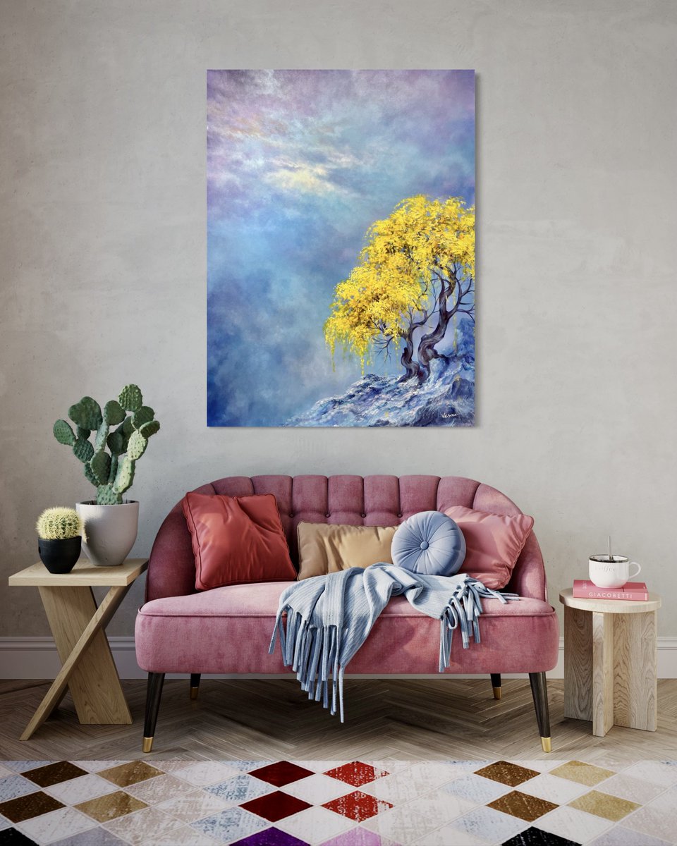 'The Depth of You' - Acrylic on Canvas - 48'x36'x1.5'. Available for purchase at Vesna Art Gallery and online: vesna-art.com/product-page/t…. Prints also available: fineartamerica.com/featured/the-d…. #TheDepthOfYou #NatureInspired #VesnaDelevska #Colors #Heights #Tree #Light #ArtInspiredRooms
