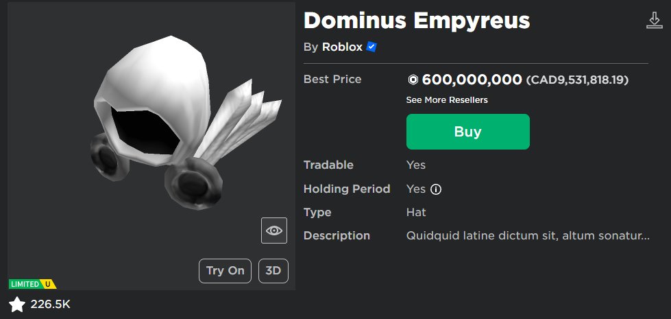 BUY THIS GAMEPASS TO RECEIVE THE DOMINUS EMPYREUS! - Roblox