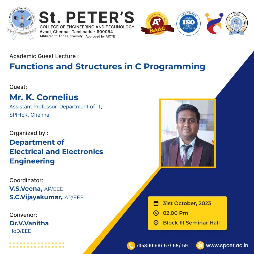 spcetchennai's tweet photo. #academic #guest #lecture #guestlecturer #lecturer #academic #CProgram #spcet #stpeters #bestcollege #chennai #tech4lyf https://t.co/t0uMZIw5jW