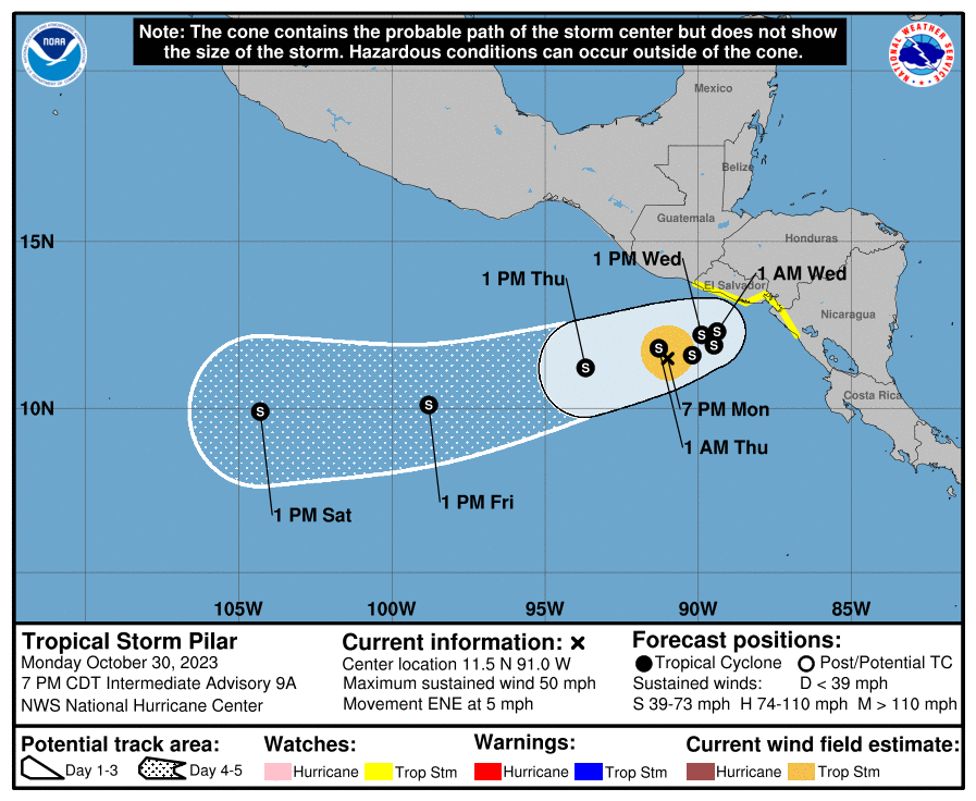 ultimahsv's tweet photo. #Nacionales | "Todavía no tenemos su influencia directa, todavía se encuentra sobre el mar; sin embargo, la presencia de este sistema hace que tengamos este arrastre de lluvias desde el Océano Pacífico”, ministro de @MedioAmbienteSV, @lopezfernando, sobre la Tormenta Tropical Pilar.