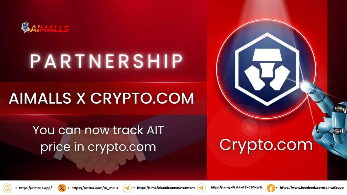 📣 You may now track #AIT Price in <a href="/cryptocom/">Crypto.com</a> crypto.com/price/aimalls⭐️

To celebrate this, we are giving away $100 in AIT🎉

✅Follow + RT
✅ Comment #AIT + Tag 3 friends

⌛️Ends in 24 hours
🏆5 Winners

#AiMall #AIT $AIT #Airdrop #Giveaway #Binance #BNB #BSC