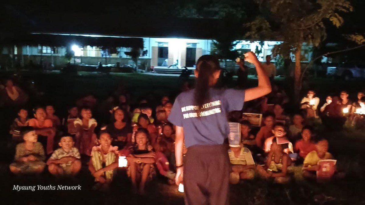 KYITHAR95368969's tweet photo. Led by the members of Youth for Community-(YFC) and residents from a village of #Myaung Twp, #Sagaing Region, staged a Revolutionary Thadingyut to oppose the #MilitaryDictatorship on Oct30.

#LegalizationOfNUG 
#2023Oct31Coup  
#WhatsHappeningInMyanmar https://t.co/aeR9d99ocT
