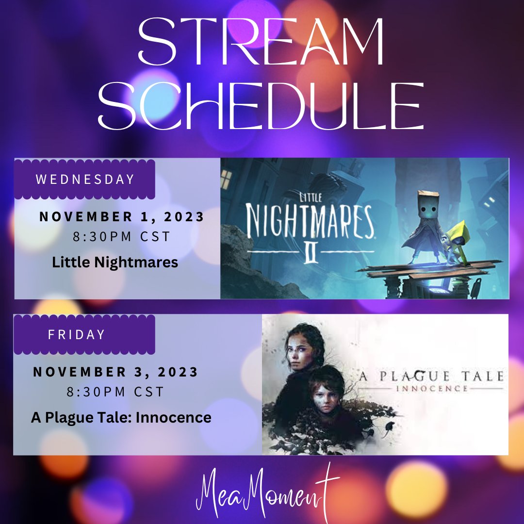 MomentMea's tweet photo. Starting Little Nightmares with my sister on Wednesday. We both play while on a discord call together while I stream it. Hopefully we don't eat anymore gnomes... Then on Friday we will hopefully 🤞finish A Plague Tale: Innocence. https://t.co/3yS7DDhom3