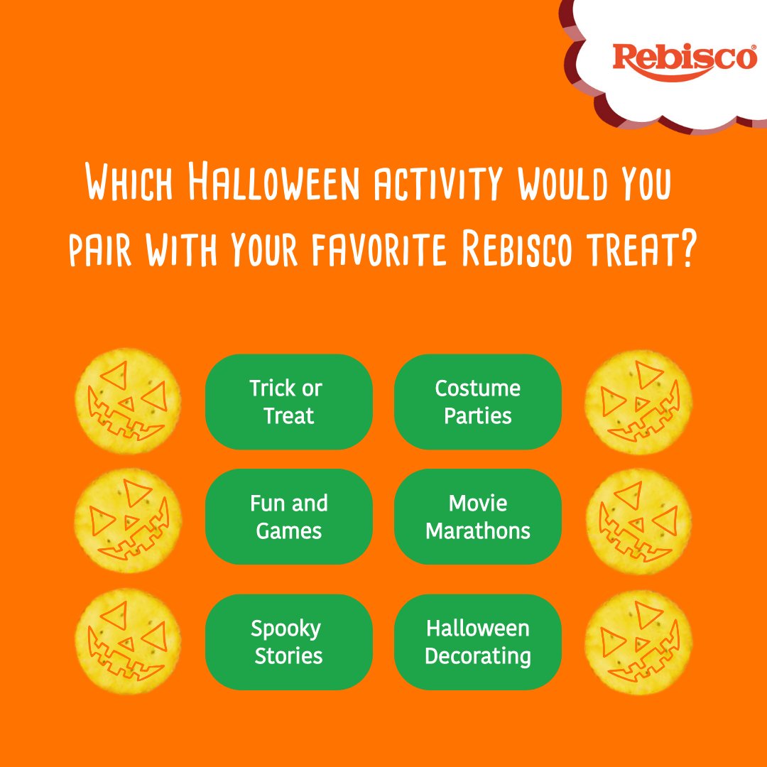 Happy Halloween! We all have different ways of celebrating the fun and spine-tingling tradition. Which Halloween activity would you pair with your favorite Rebisco treat? 🍬🍪🍦🍩🍫