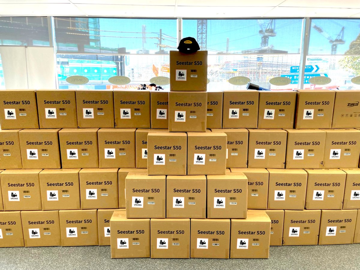 150+ ZWO Seestar S50 Smart Telescopes have landed at BINTEL! *All* of these & the ones from last week are pre-sold and will be in the hands of their new owners More Seestar S50s are on the way. Secure yours for 25% deposit at the BINTEL website. #bintel #zwo #zwoseestars50