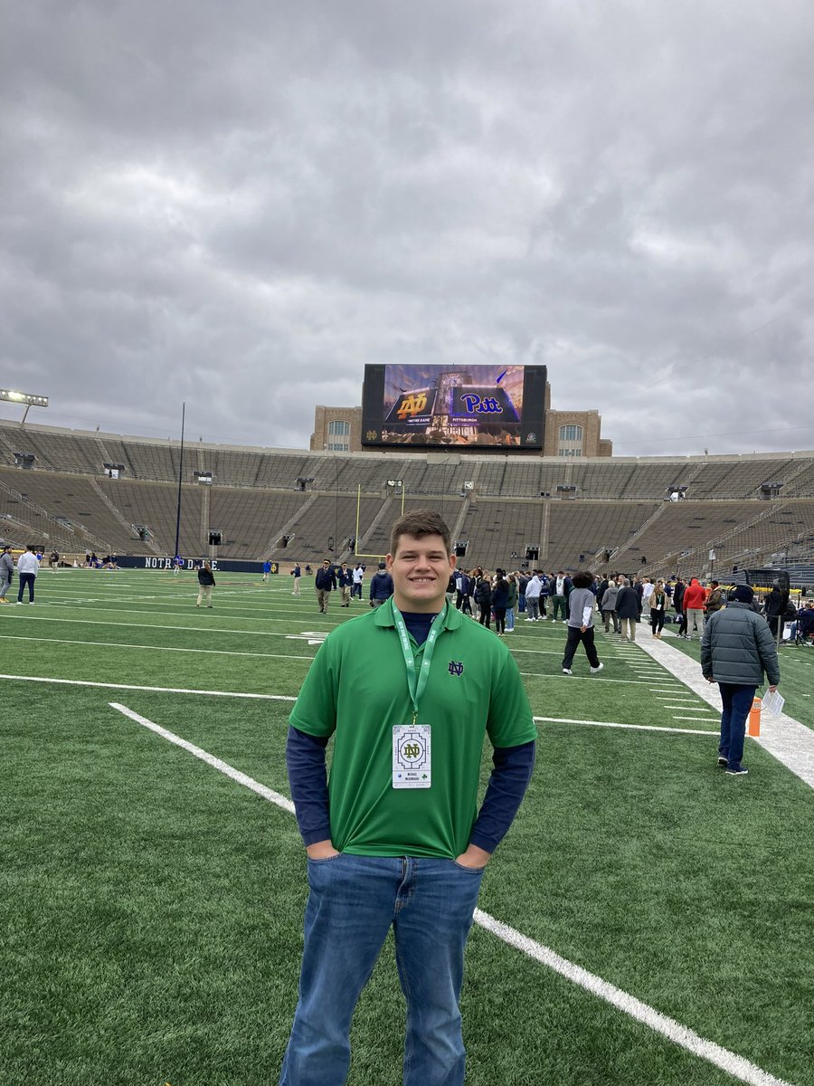 Great game day visit at Notre Dame this weekend! Had a great conversation with Coach Rudolph! Thanks to the staff and coaches for having me! #GoIrish

<a href="/CoachJoeRudolph/">Joe Rudolph</a> 
<a href="/GinoGuidugli/">Coach Gino Guidugli</a> 
<a href="/NDFootball/">Notre Dame Football</a> 
<a href="/VJA_FOOTBALL/">Andrew Football</a> 
<a href="/EDGYTIM/">Timothy “EDGYTIM” OHalloran</a> 
<a href="/DeepDishFB/">DEEP DISH FOOTBALL</a>
<a href="/Marcus_Freeman1/">Marcus Freeman</a>