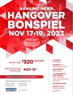 Nanaimo Men's Hangover Bonspiel, Nov. 17 - 19.  See poster for further details.  Registration online:  nanaimocurlingclub.ca/index.php/even… #curling #nanaimo #tourismnanaino #mynanaimo #nanaimosports #explorenanaimo <a href="/CurlBC/">Curl BC</a>