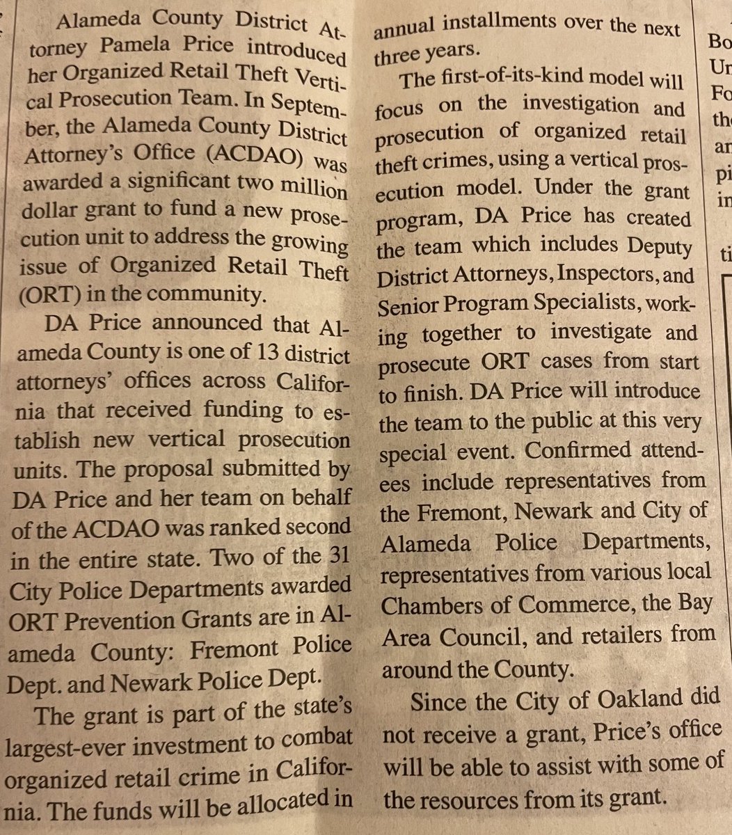 “The proposal submitted by DA Price and her team on behalf of the ACDAO (Alameda County District Attorney’s Office) was ranked second in the entire state.” ✅👍🏽