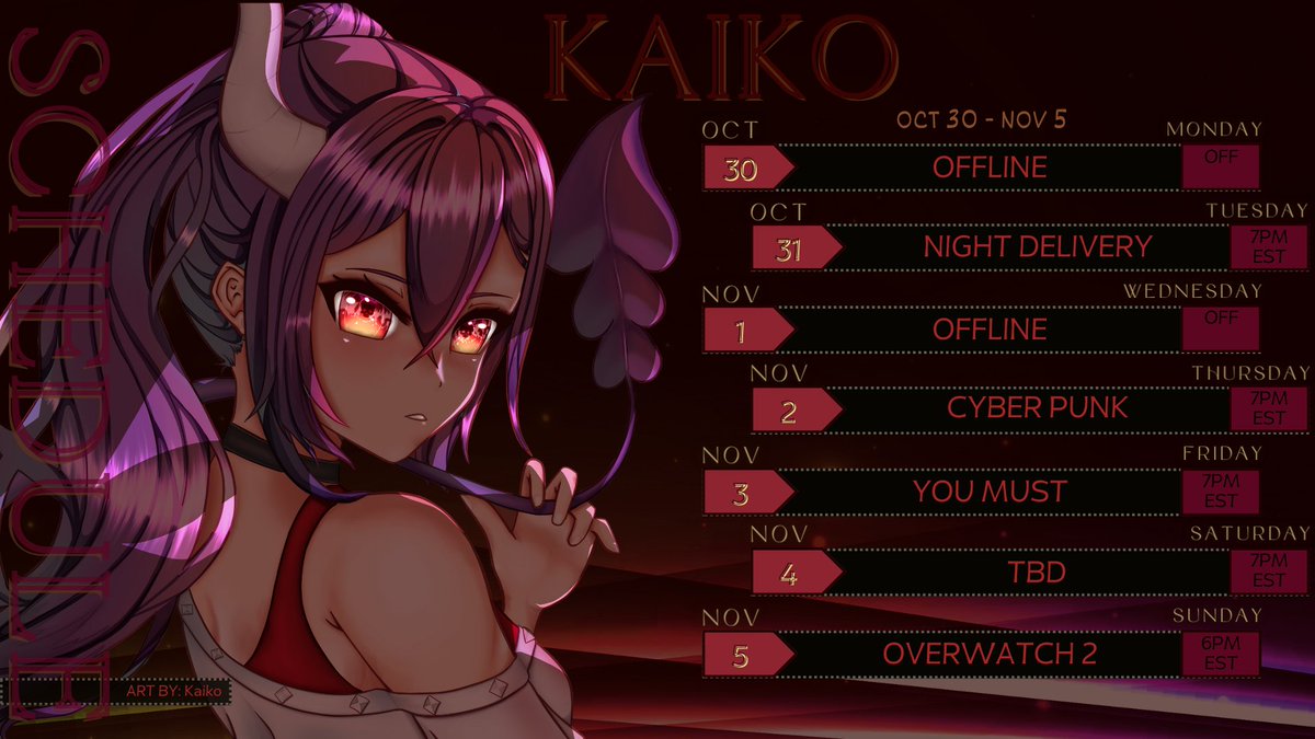 Kaiko๐ง๐ EN VTuber | Scuffrage Arc (@murasakikaiko) on Twitter photo This weeks schedule This weeks schedule