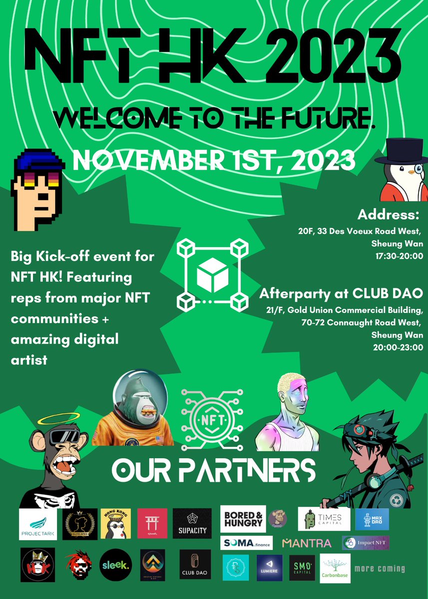 🎉Are you ready for the Grand Kickoff of NFT HK Week? 🌟

We're thrilled to invite you to an electrifying kickoff event to celebrate the vibrant NFT community in Hong Kong.

Sign up now!!👉🏻 lu.ma/fby82v52