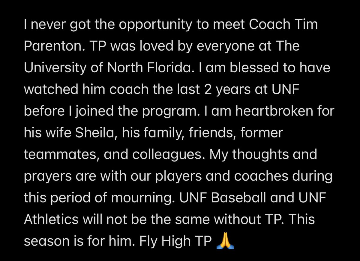 wcainfla's tweet photo. Rest in Peace Coach 💔🙏 @OspreyBSB @UNFOspreys #ForTP https://t.co/MRyE1R1B3e