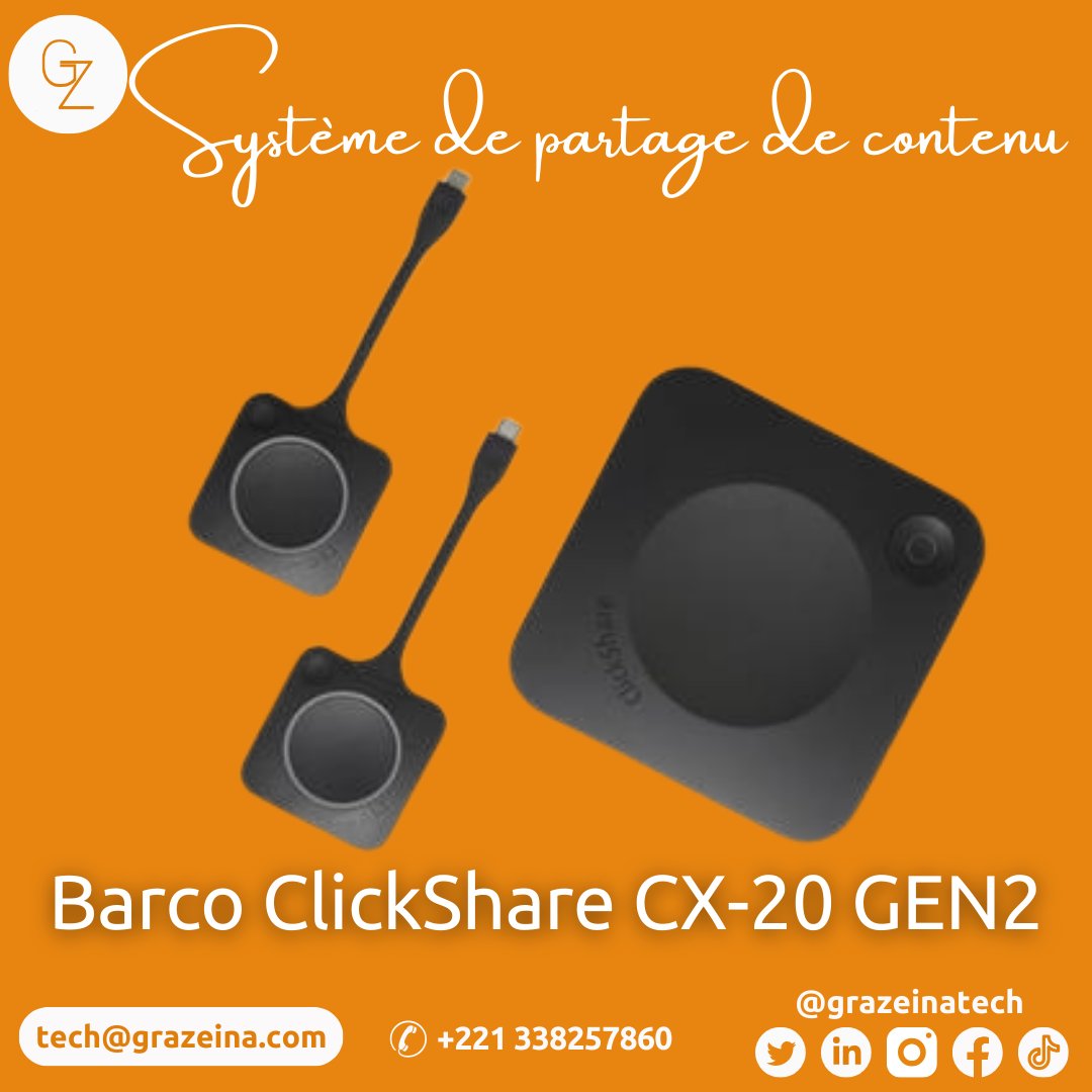 GrazeinaT's tweet photo. Pour les demandes de devis, contactez-nous :
📞 33 825 78 60 ou 77 116 84 51
📧 tech@grazeina.com
🌐 https://t.co/ldWAncA9dL
🚀 Découvrez le Barco ClickShare CX-20 GEN2 : Votre Solution Avancée de Partage de Contenu Sans Fil 📊 https://t.co/JlXerwkPDJ