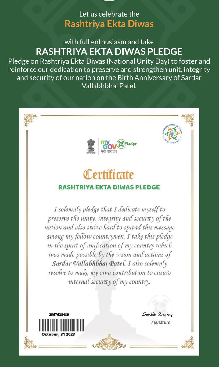 SambitBegray's tweet image. On this National Unity Day (Rashtria Ekta Diwas), let’s pledge to dedicate ourselves to preserve unity, integrity &amp;amp; security of our nation &amp;amp; spread the message of the Iron Man of India, Sardar Vallabhbhai Patel #NationalUnityDay