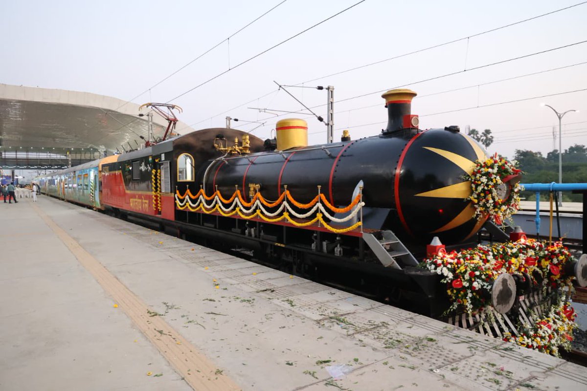 DarshanaJardosh's tweet photo. Hon'ble PM Shri @narendramodi ji will flag off the inaugural run of the Steam Heritage Special Train between Ekta Nagar & Ahmedabad, today through VC from Ekta Nagar (Kevadiya). This train is a tribute to the Iron Man of India Shri Sardar Vallabhbhai Patel.

This train, featuring three EC type coaches with a capacity for 144 passengers and a dining car serving 28 at a time, promises an delightful journey.