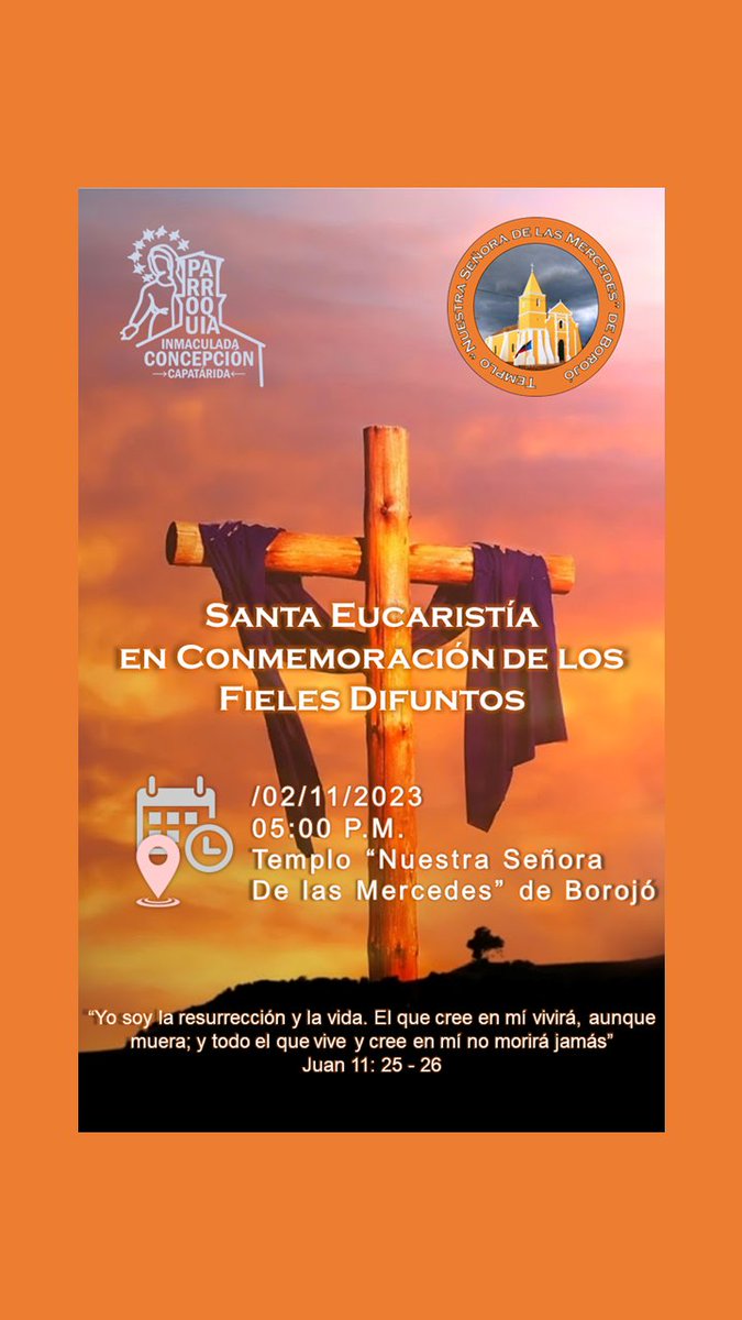 Santa Eucaristía en Conmemoración de los Fieles Difuntos el 02/11/2023 en la Parroquia Inmaculada Concepción de Capatárida.
08:00 A.M. en Capatárida
05:00 P.M. en Borojó
06:00 P.M. en San José de Seque
<a href="/arquidecoro/">Arquidiócesis de Coro</a> <a href="/ArquiCaracas/">Arquidiócesis de Caracas</a> <a href="/bepocar/">Cardenal, Baltazar Enrique Porras Cardozo</a> <a href="/cnpven/">cnpven</a> <a href="/cnpfalcon/">CNP FALCÓN</a> <a href="/MonsLuckert/">Roberto Lückert León</a> <a href="/majopasan/">Mariano Jose Parra S</a>