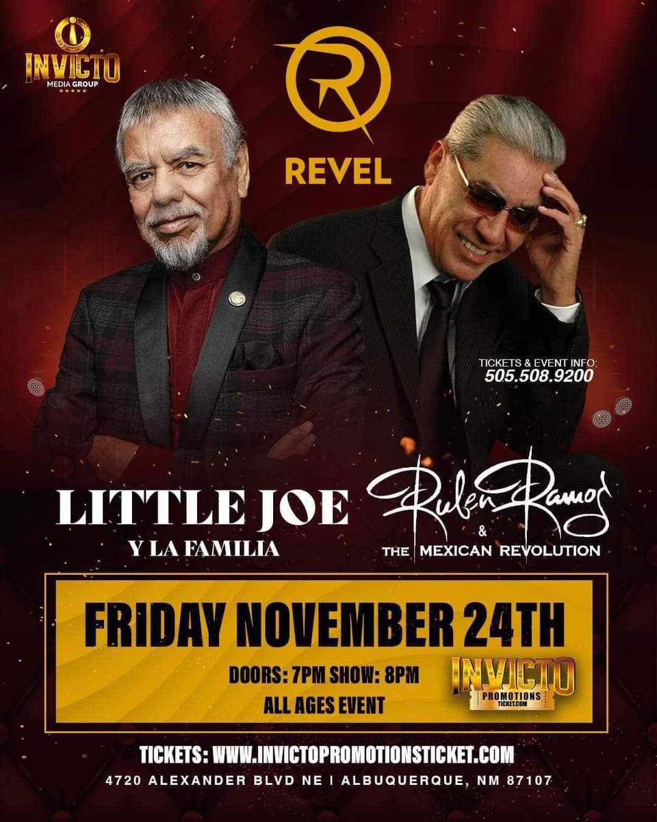 LuisH505's tweet photo. 5x Grammy Award-winning Tejano artist, Little Joe Y La Familia, is coming to Revel Entertainment Center! With a special guest performance by El Gato Negro...Mr. Ruben Ramos &amp; The Mexican Revolution!

✨️ Two Legends, One Night 
Tickets here 👇🏻
https://t.co/ty6TeMPgL4 https://t.co/2ZUcf2NWiG