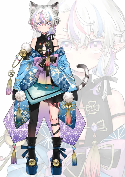 Vtuber風寿ラユラさんの新衣装デザイン、新しいお姿をお仕立てさせていただきました 今回はホワイトタイガーに変身もできます 活発かつ高貴なラユラさんの良さを引き立てれるようデザイン、そしてエキゾチックセクシーを目指しました ぜひお披露目配信↓で動いてる姿みてください  #新衣装お披露目